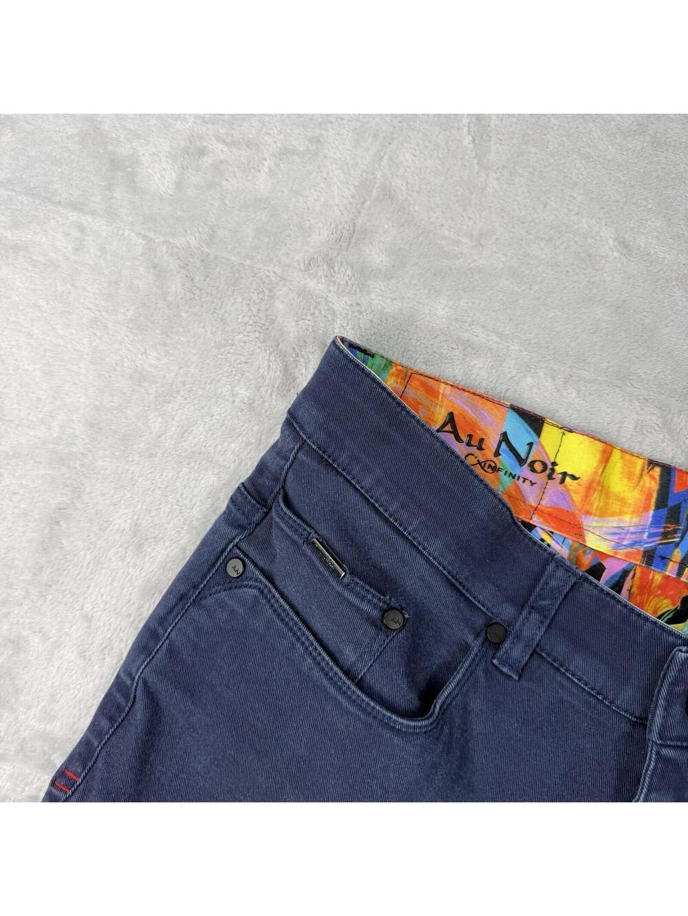 Au Noir Slim Fit Pants Navy Stretch Designer Trousers Mens 30x29 Preppy Floral - Picture 9 of 11